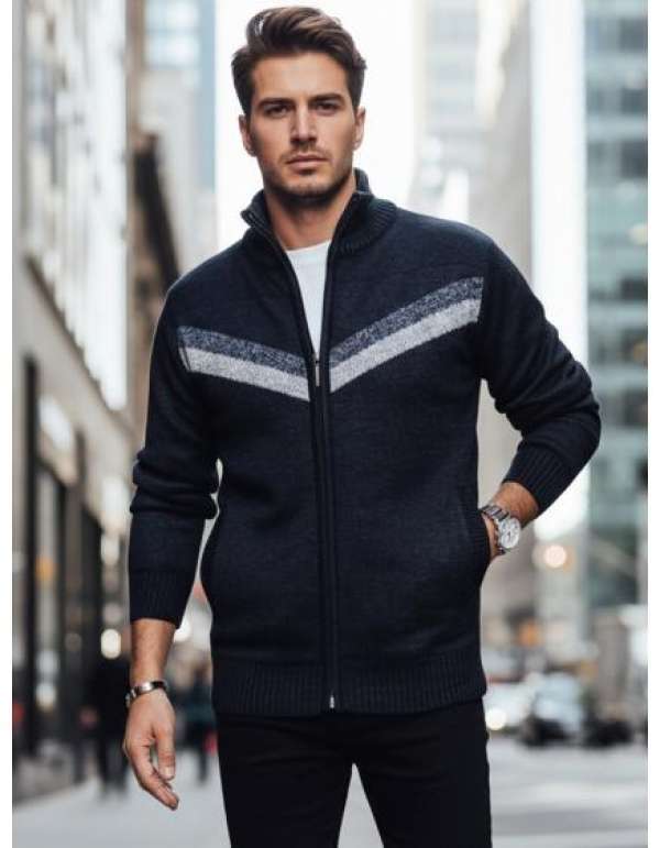 Férfi sötétkék pulóver cipzárral