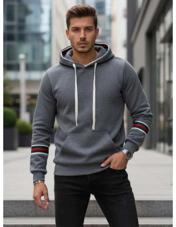 Férfi szürke kapucnis pulóver