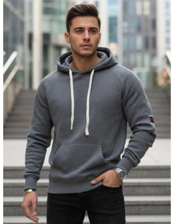 Férfi szürke kapucnis pulóver