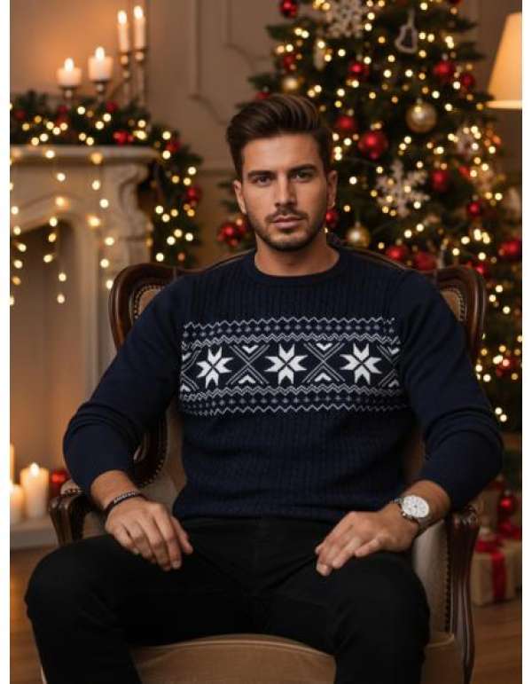 Férfi sötétkék pulóver