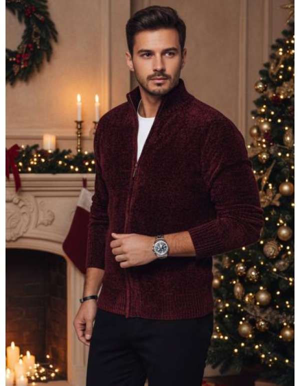 Férfi bordó pulóver cipzárral