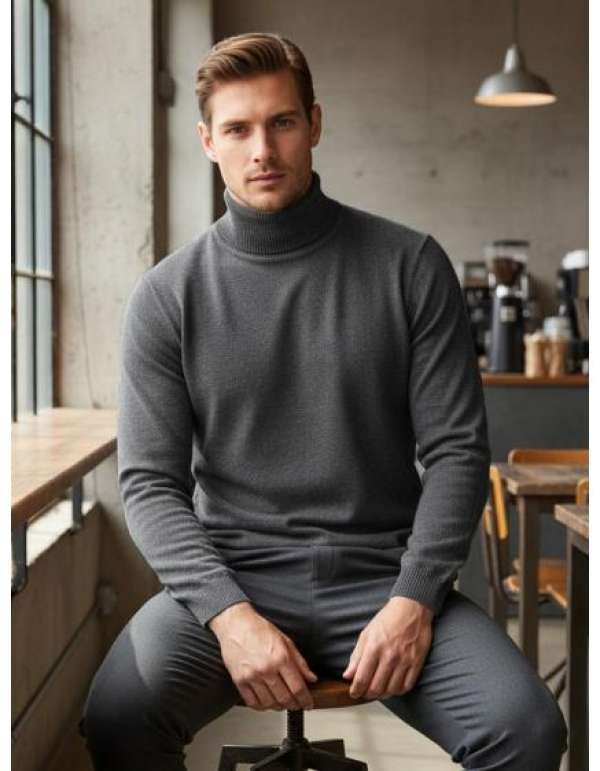 Férfi pulóver galléros, világosszürke színű