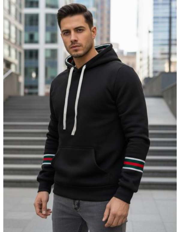 Férfi fekete kapucnis pulóver
