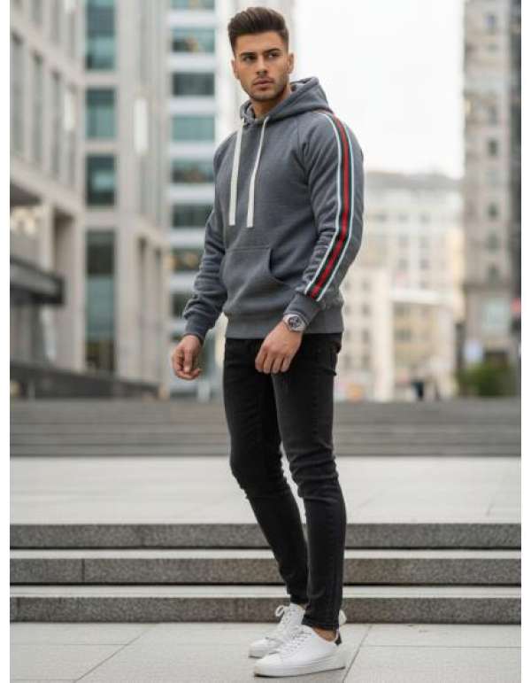 Férfi kapucnis pulóver, szürke