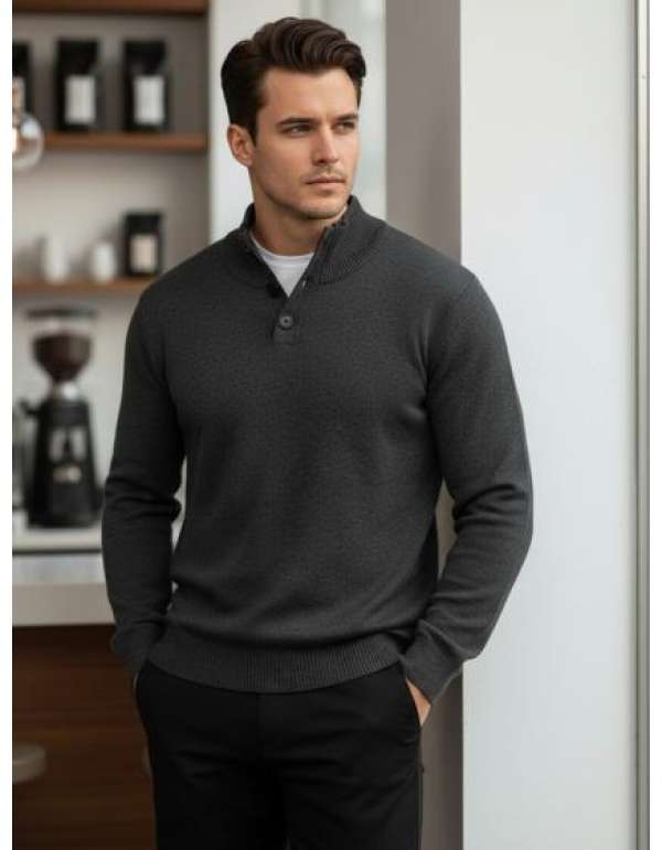 Férfi pulóver galléros, grafit színű