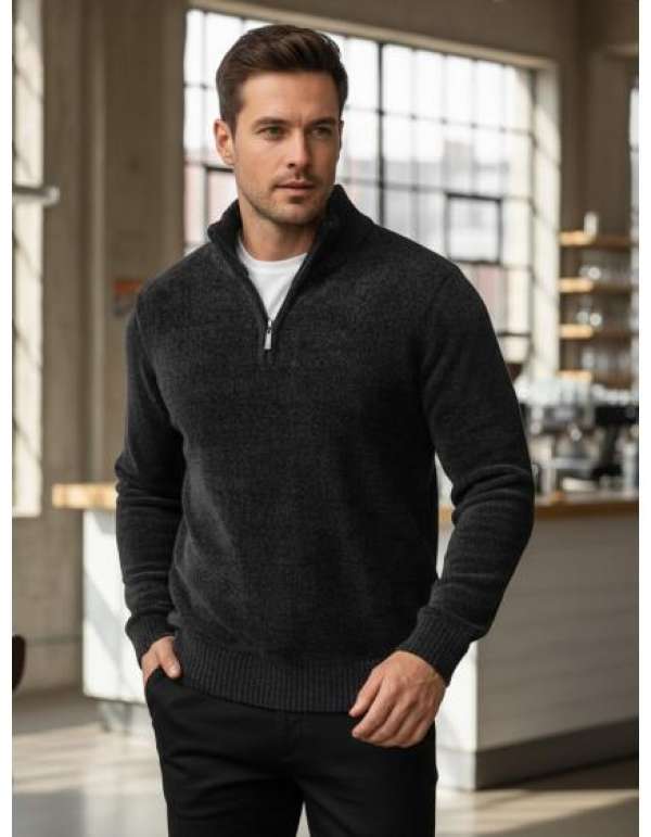 Férfi sötétkék pulóver gallérral