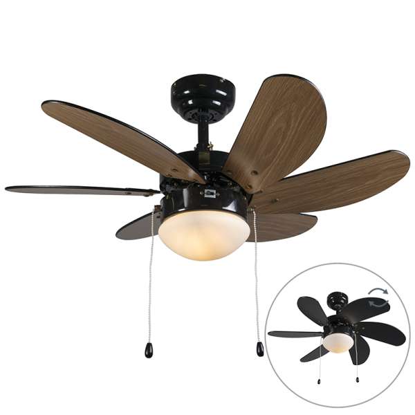 Mennyezeti ventilátor fekete fa mintával 80 cm húzózsinórral - Fresh