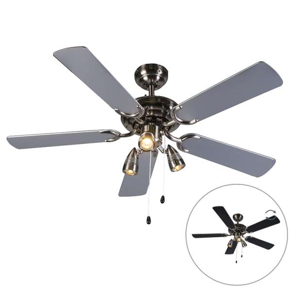 Mennyezeti ventilátor acél 110 cm 3 lámpával, húzózsinórral - Mistral