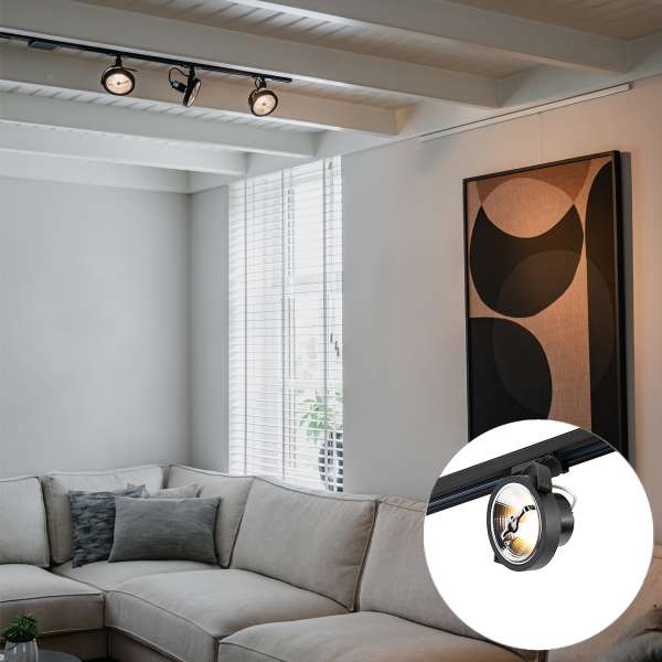 Sínrendszer 3 fekete spotlámpával, 1 fázisú - Go