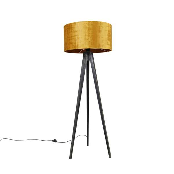 Állólámpa állvány fekete aranyszínű árnyékolóval 50 cm - Tripod Classic