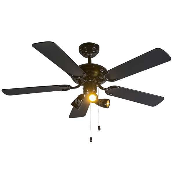 Mennyezeti ventilátor fekete 110 cm 3 lámpával, húzózsinórral - Mistral