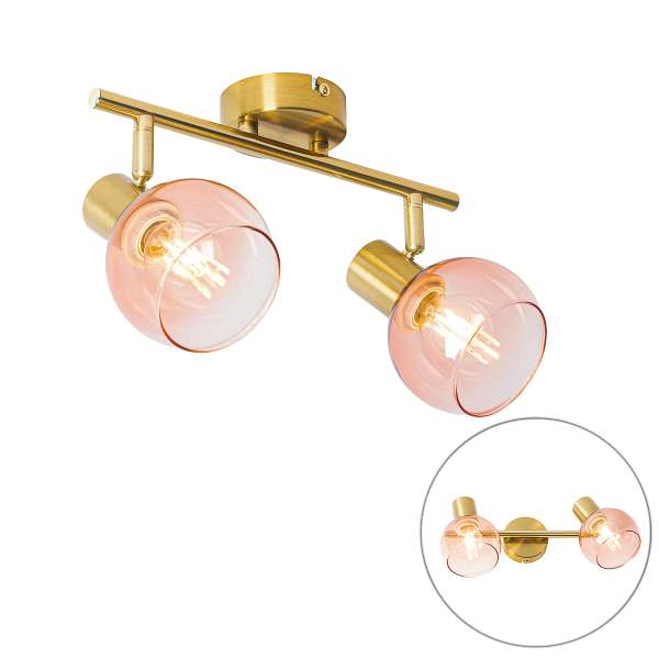 Art Deco spotlámpa arany színű rózsaszín üveggel 2-lámpás - Vidro
