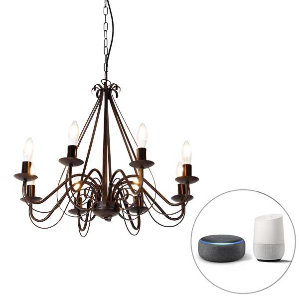 Okos csillár rozsdabarna 8-lámpás, Wifi-vel B35 - Giuseppe