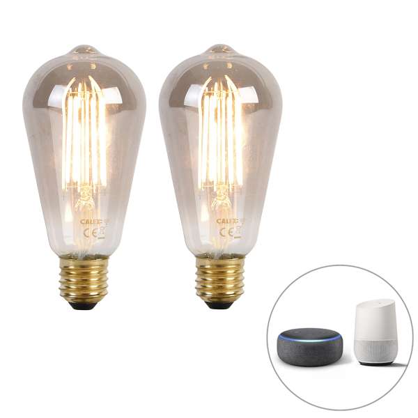 2 db-os készlet okos E27 LED izzó ST64 füstüveg 7W 400lm 1800K