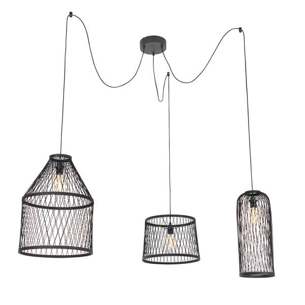 Rusztikus kültéri lógólámpa fekete rattannal 3-lámpás - Calamus