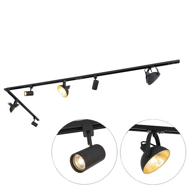 1 fázisú sínrendszer 6 állítható fekete spotlámpával - Magnax Jeana