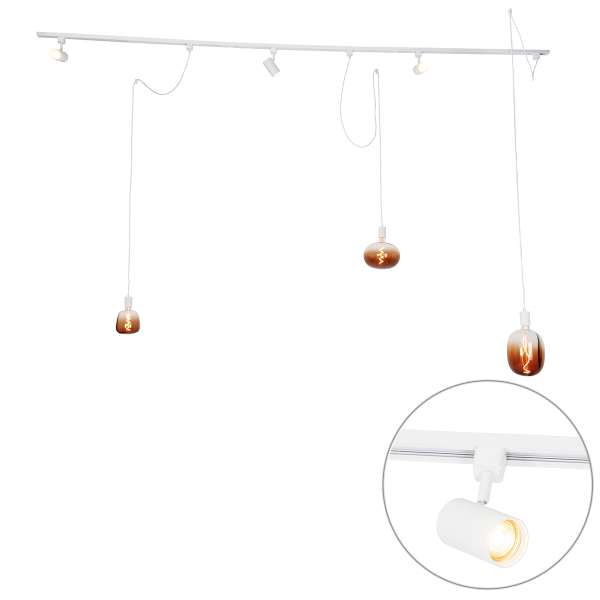 1 fázisú sínrendszer 3 spotlámpával és függőlámpákkal fehér - Cavalux Jeana