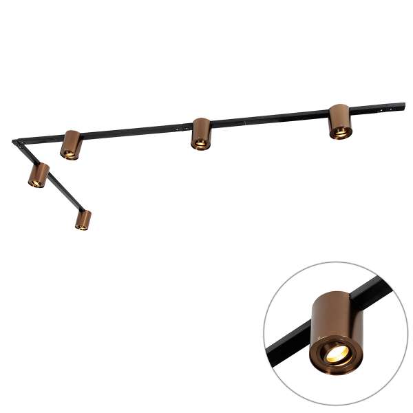 1 fázisú sínrendszer 5 spotlámpával sötét bronz és fekete színben - Rondoo Up
