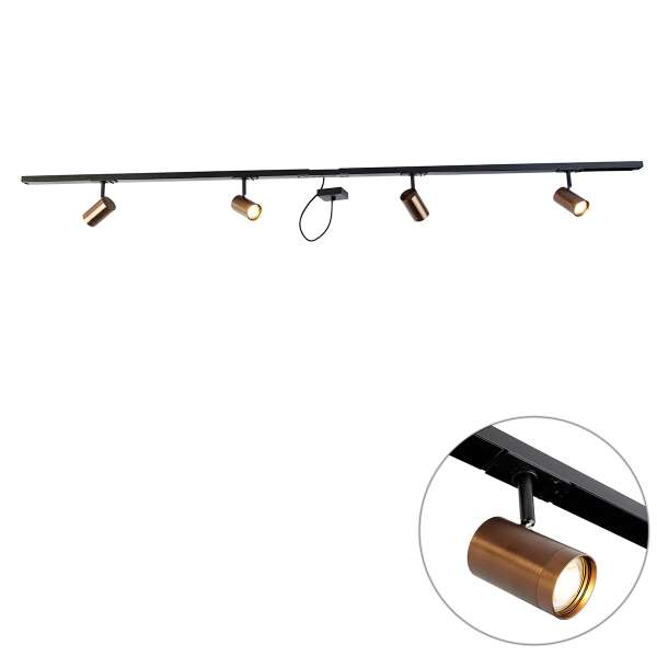 1 fázisú sínrendszer sötét bronz 4 spotlámpával és négyzet alakú tápegységgel - Jeana