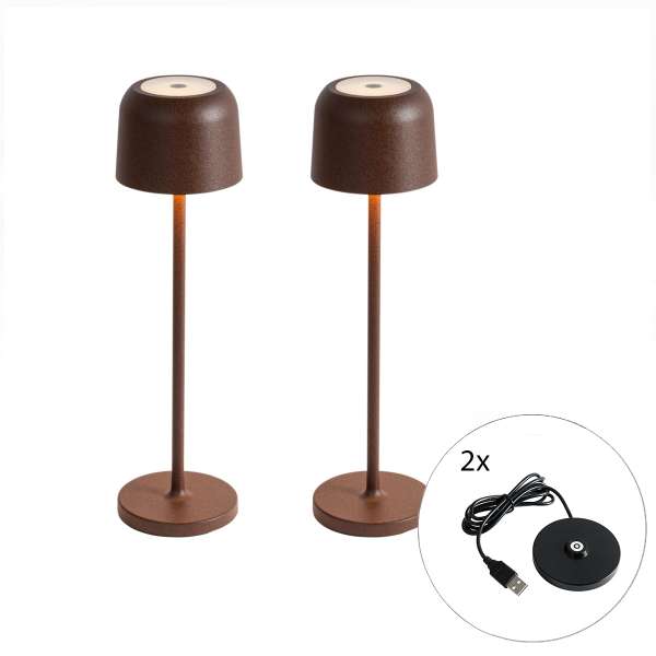 2 db asztali lámpa készlet Gomba rozsdabarna, töltőállomással - Raika
