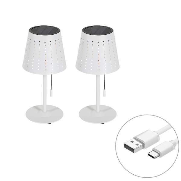 2 db asztali lámpa készlet fehér, LED-del, 3 fokozatú dimmerrel, újratölthető és napelemes - Ferre