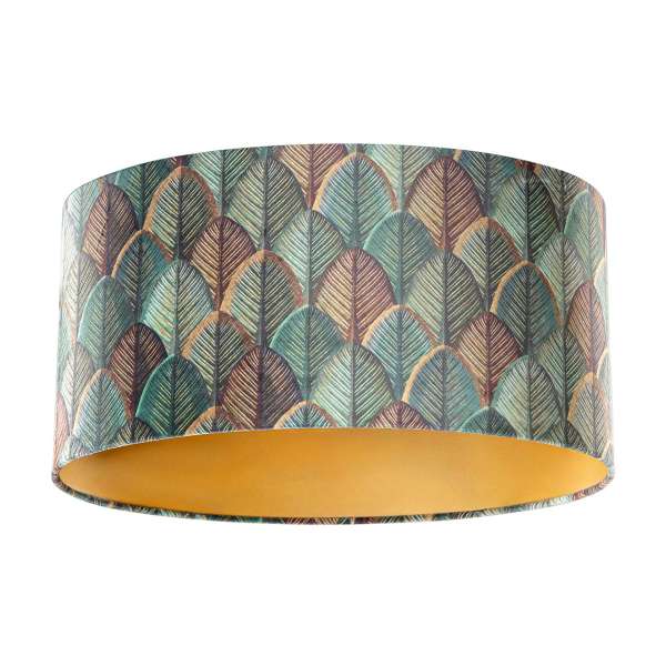 Bársony lámpabúra levélminta aranyozott belsővel, ovális 50/33/25