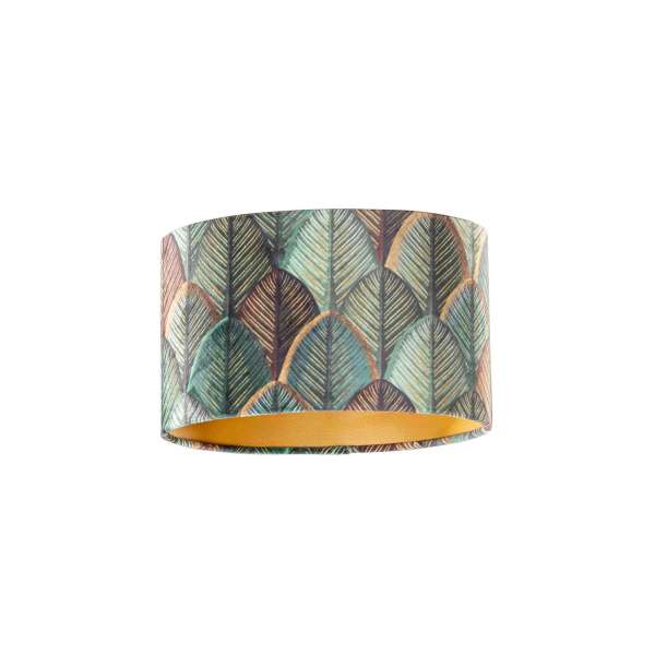 Bársony lámpabúra levélminta aranyozott belsővel, ovális 25/16/15