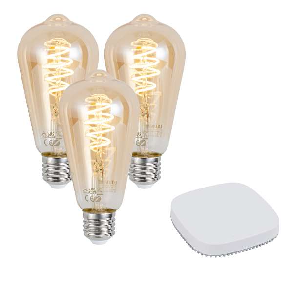 3 darabos intelligens E27-es dimmelhető LED izzókészlet ST64 4,9W 320 lm 2500K Zigbee Smart Hub-bal