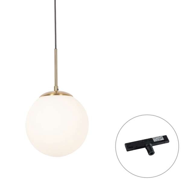 Art Deco hanglamp goud met opaal glas incl. rail adapter zwart 1-fase - Slimline Flore