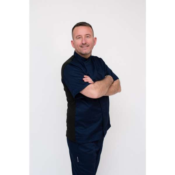 Szakácskabát EGOchef OTTAVIO MM SAYLOR (polipamut) - rövid ujjú