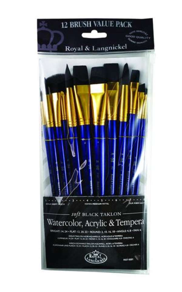 Ecsetek Royal & Langnickel - 12-részes szett (ecset készlet -lapos, kör,)