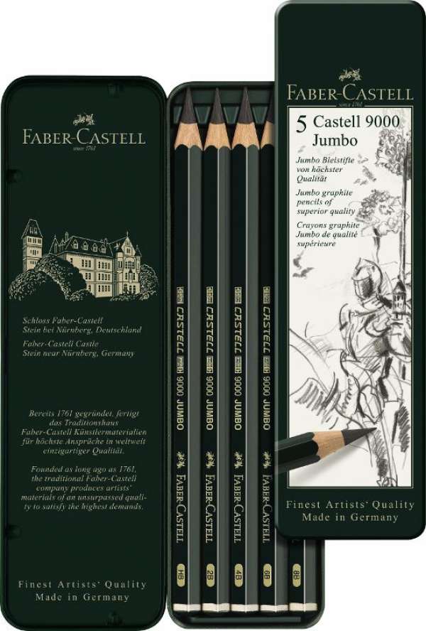 CASTELL 9000 Jumbo ceruzák 5 db -fém doboz (Faber Castel - Grafitceruza)