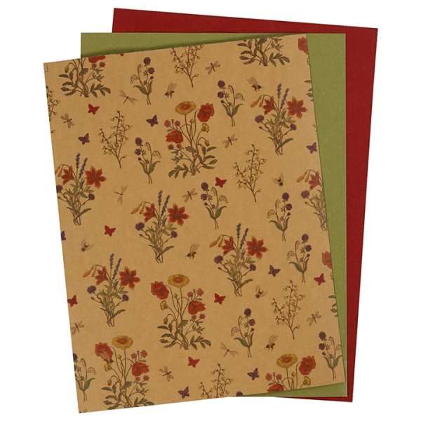 Műbőr papír Flowers - 3 db, 1 csomagolás (műbőr papír)