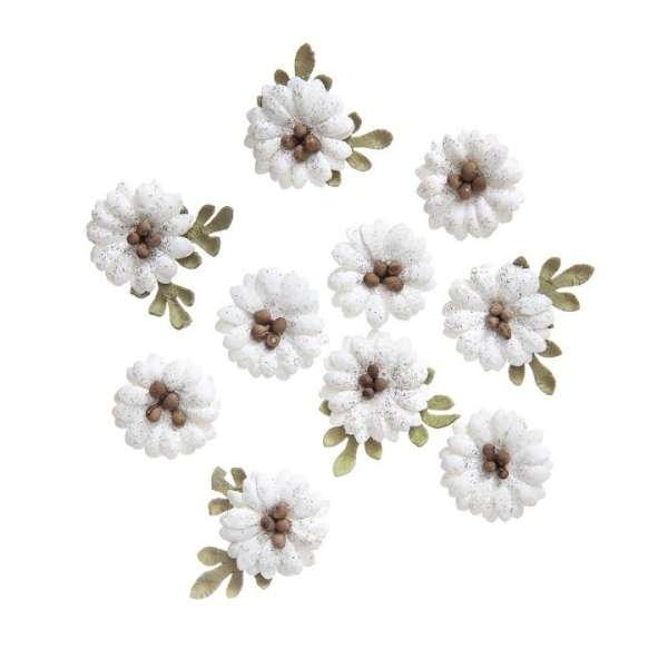 Papír virágok Shabby Chic fehér - szett 10 db (dekoratív papírvirágok)