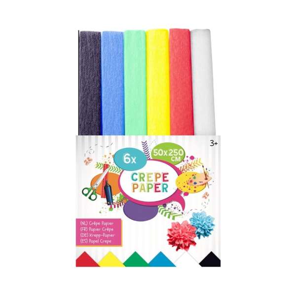 Színes krepp papír 50 x 250 cm - készlet 6 db (krepp-papír)