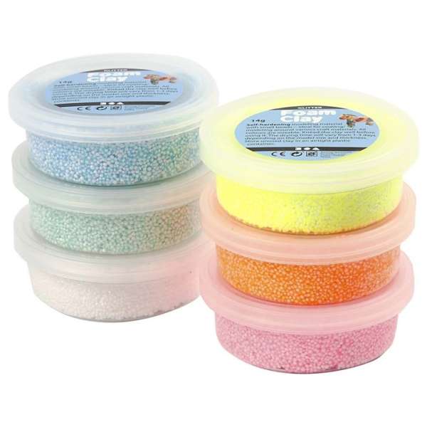 Modellező massza Foam Clay pastel glitter 6 x 14g (önkeményedő hab)