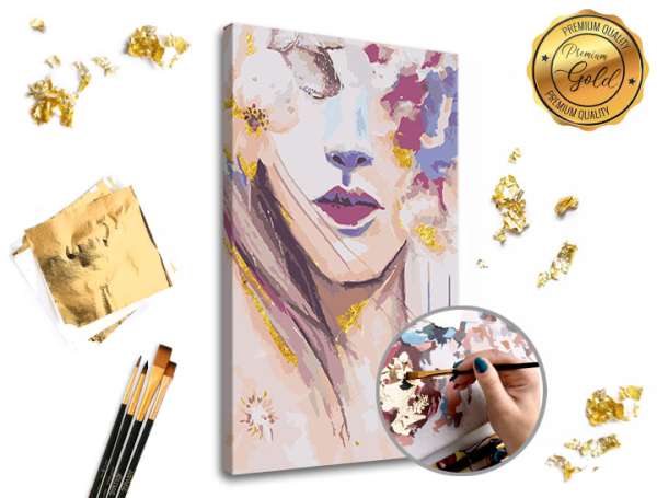 Festés számok szerint PREMIUM GOLD  Nő virággal (kifestő szett számok)