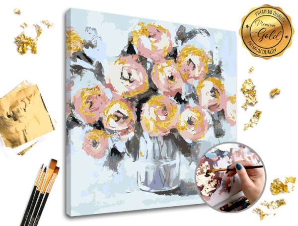 Festés számok szerint PREMIUM GOLD  Virágos öröm (kifestő szett számok)