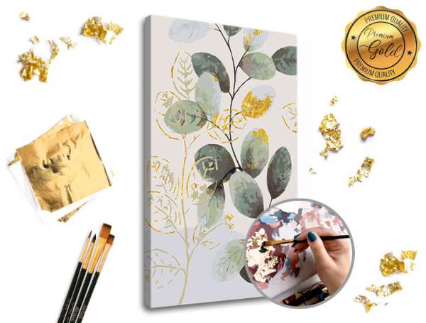 Festés számok szerint PREMIUM GOLD  Zöldes-arany levelek (kifestő szett)