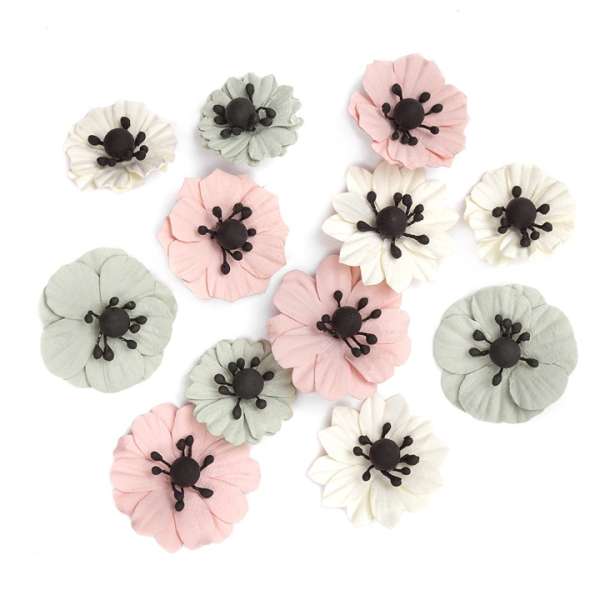 3D papírvirágok Anemone / 12 darabos készlet (Papírvirágok dekorálásra)