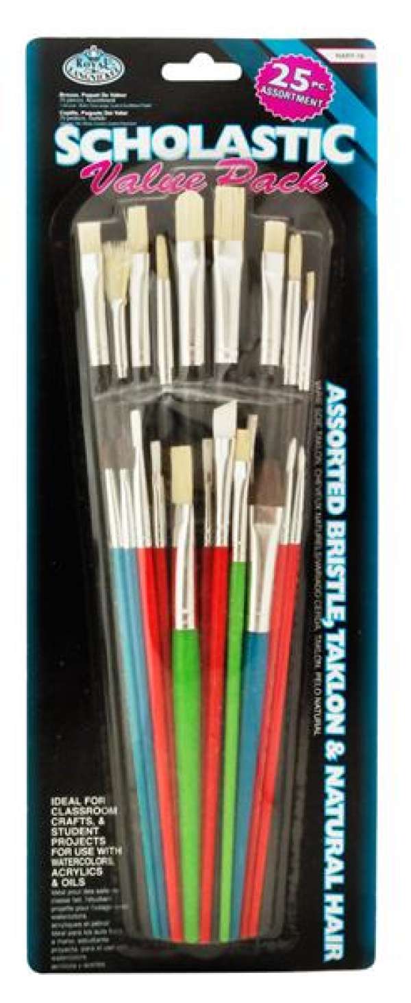Iskolai ecsetek természetes és műanyag szálakkal- 25- részes szett