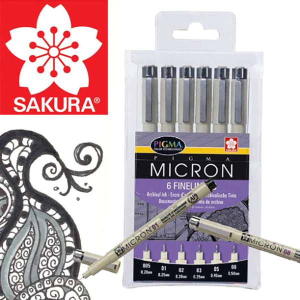 SAKURA Pigma Micron műszaki rajztollak / 6 db szett (SAKURA műszaki)