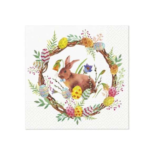 Decoupage szalvéták - Bunny in wreath  - 1db