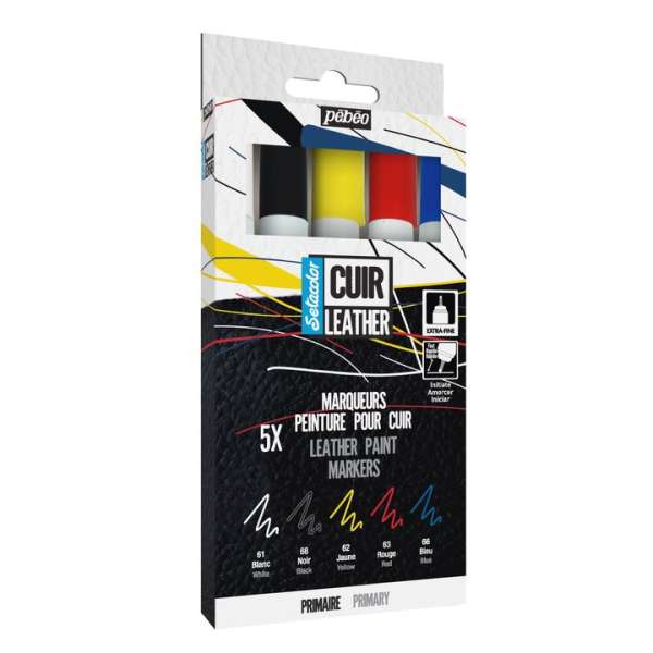 Bőrmarkerek Pebeo Setacolor - elsődleges 5 darabos készlet