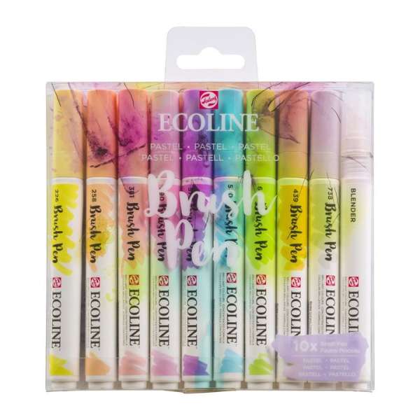 Vízfestéktollak Ecoline Brush Pen Pastel | 10 darabos készlet