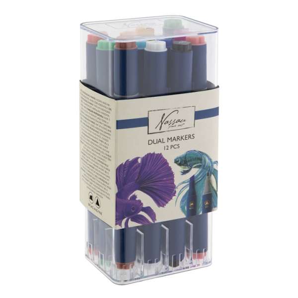 Kétoldalas filctollak készlete Nassau Fine Art 12 db