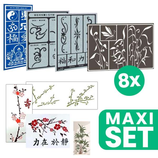 Ázsiai fantázia festés és tetoválás készlet - 8 különböző méret és