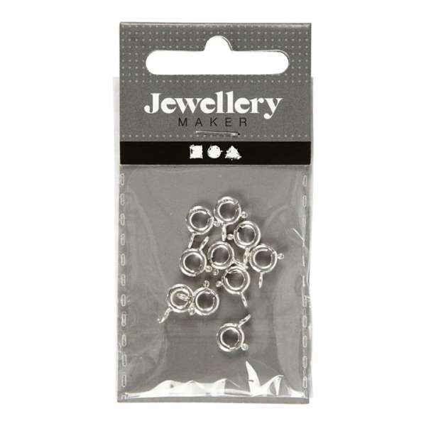 Ezüst rugós gyűrűs kapcsok ékszerekhez 6mm - 10 darabos csomagban