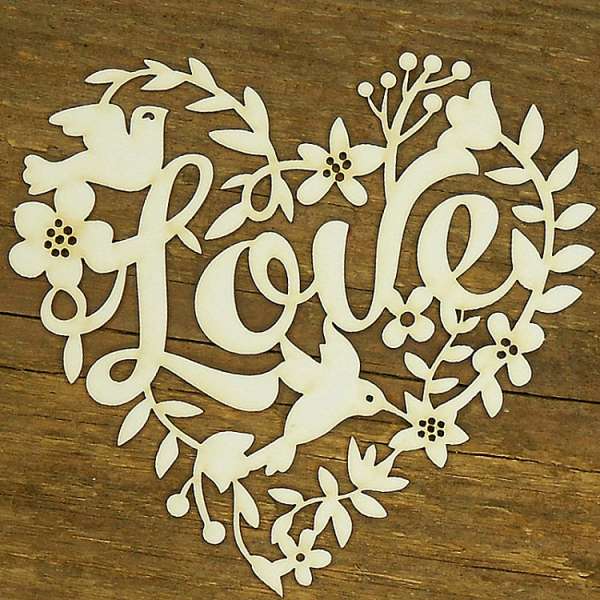 Dekorációs szív fából Love - ornament  (fa dekorációs tárgyak)