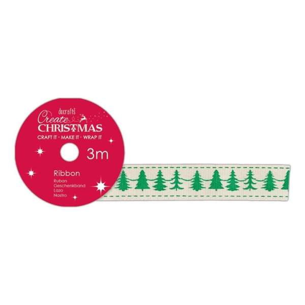 Pamut szalag 1.5cm x 3m - karácsonyfa (dekoratív szalagok)